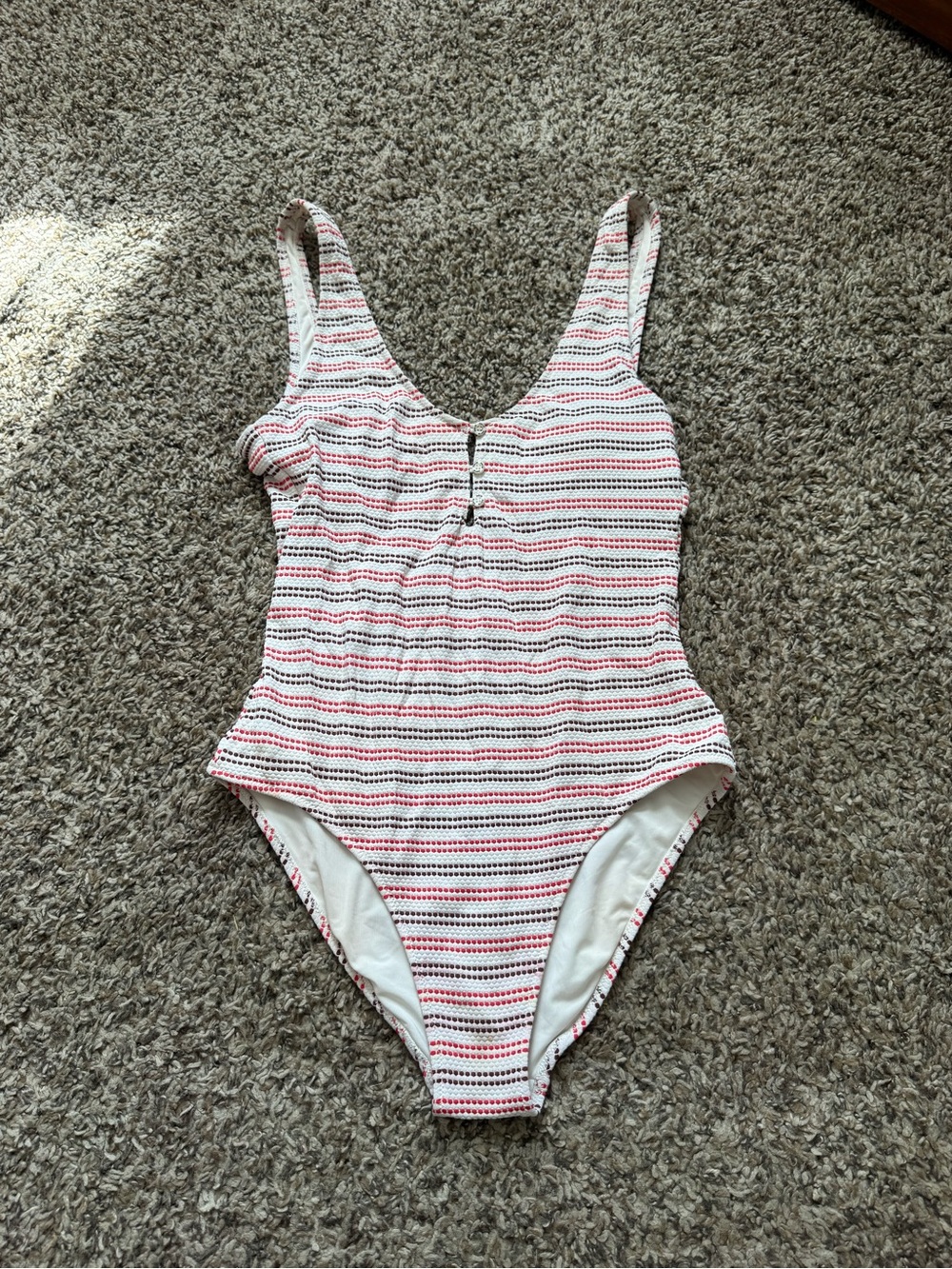 aerie White brown & red Striped One-Piece Swimsuit
